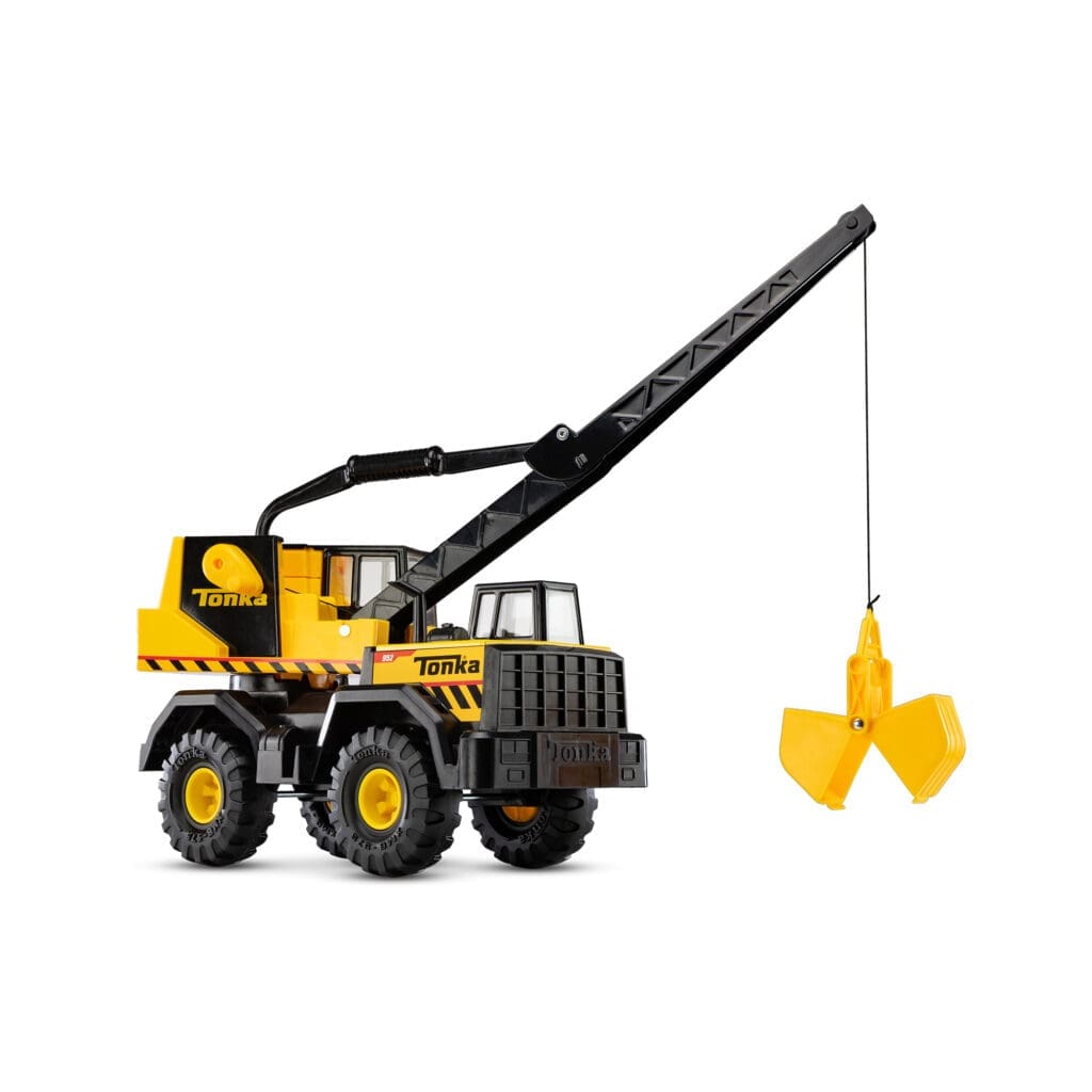 Tonka Mighty Crane side against white background.