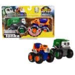 Two Tonka Monster Metal Movers with its packaging against white background.
