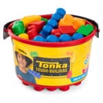 Tonka Tough Builders Bucket with pieces against white background.