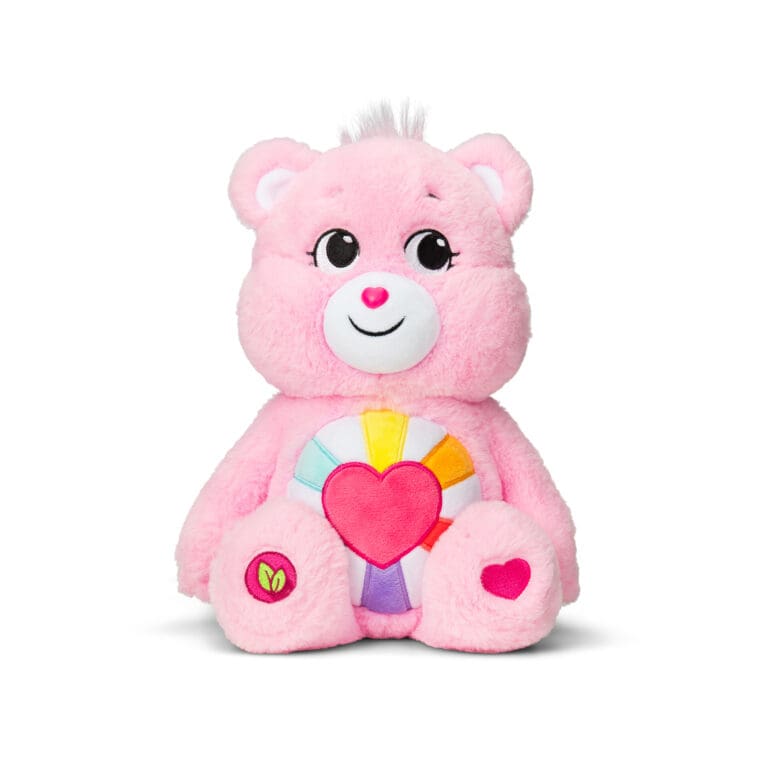 Pink Hopeful Heart Bear on white background.