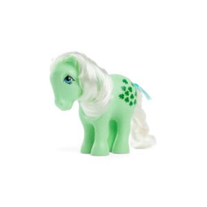 Green My Little Pony with white hair and shamrock cutie mark against white background.