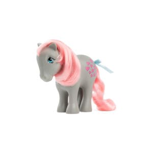 Grey My Little Pony with pink hair and heart cutie mark against white background.
