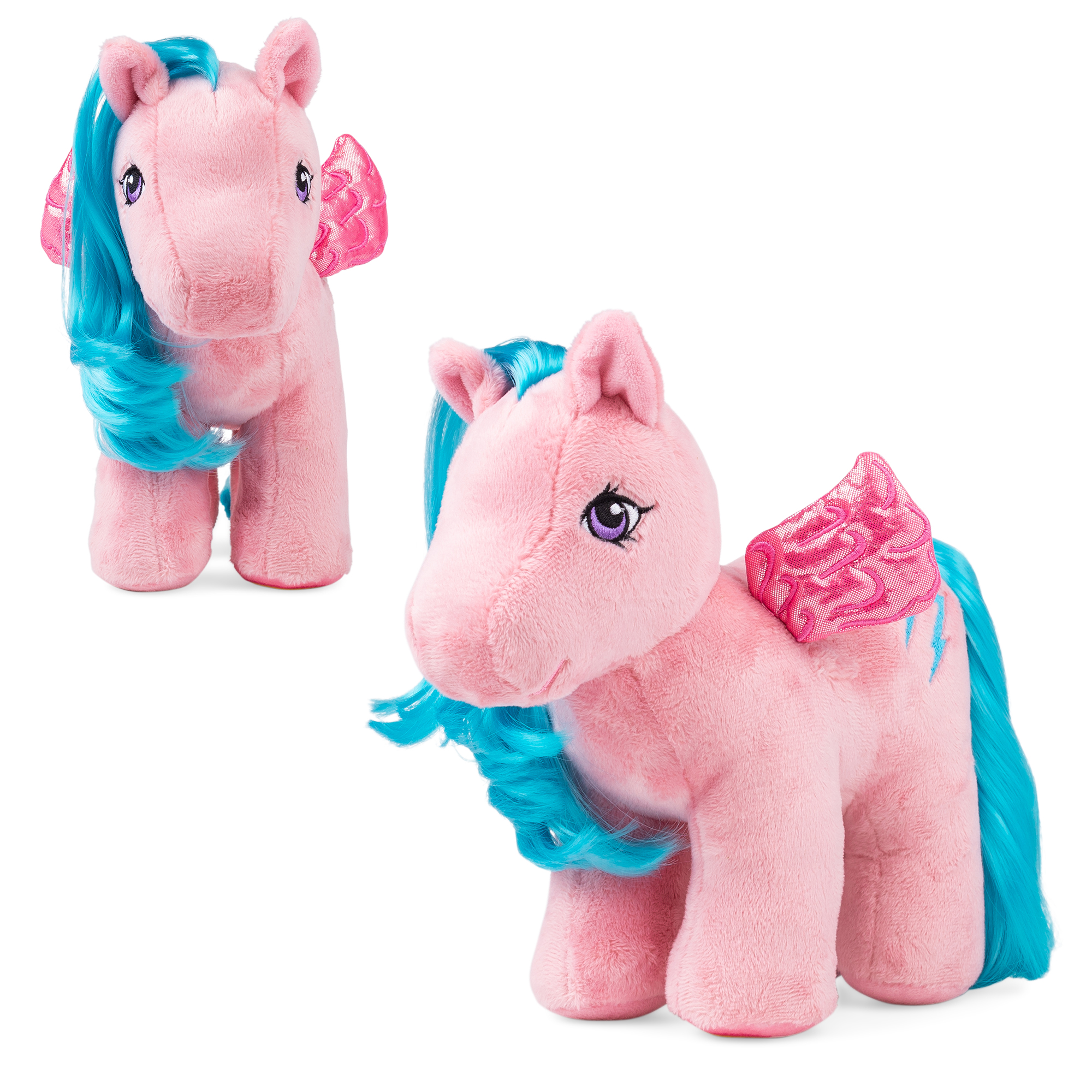 Pink plush pegasus pony - front view.