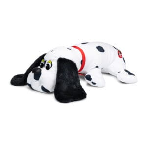 Black and white Dalmatian plush puppy with long fuzzy ears