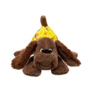 Classic Pound Puppies Plush Zany laying down against white background.