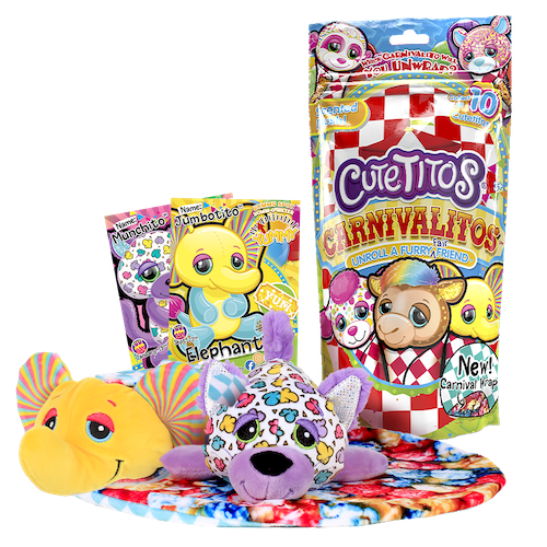 Cutetitos Carnivalitos group plushies on wrap with packaging