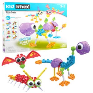 K'nex Dino Dudes Building Set packaging and items on white background.