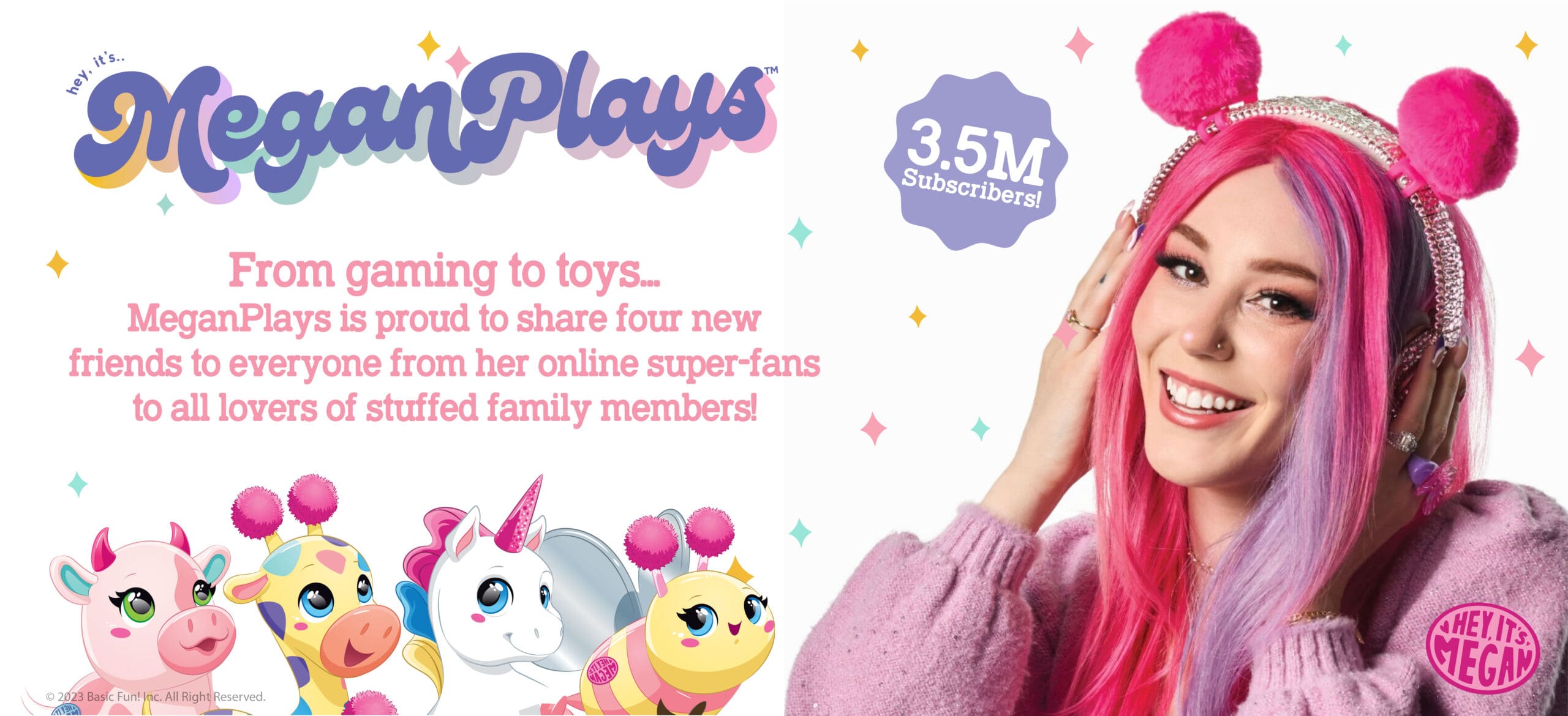 Banner showing who MeganPlay is and information on her youtube and toys