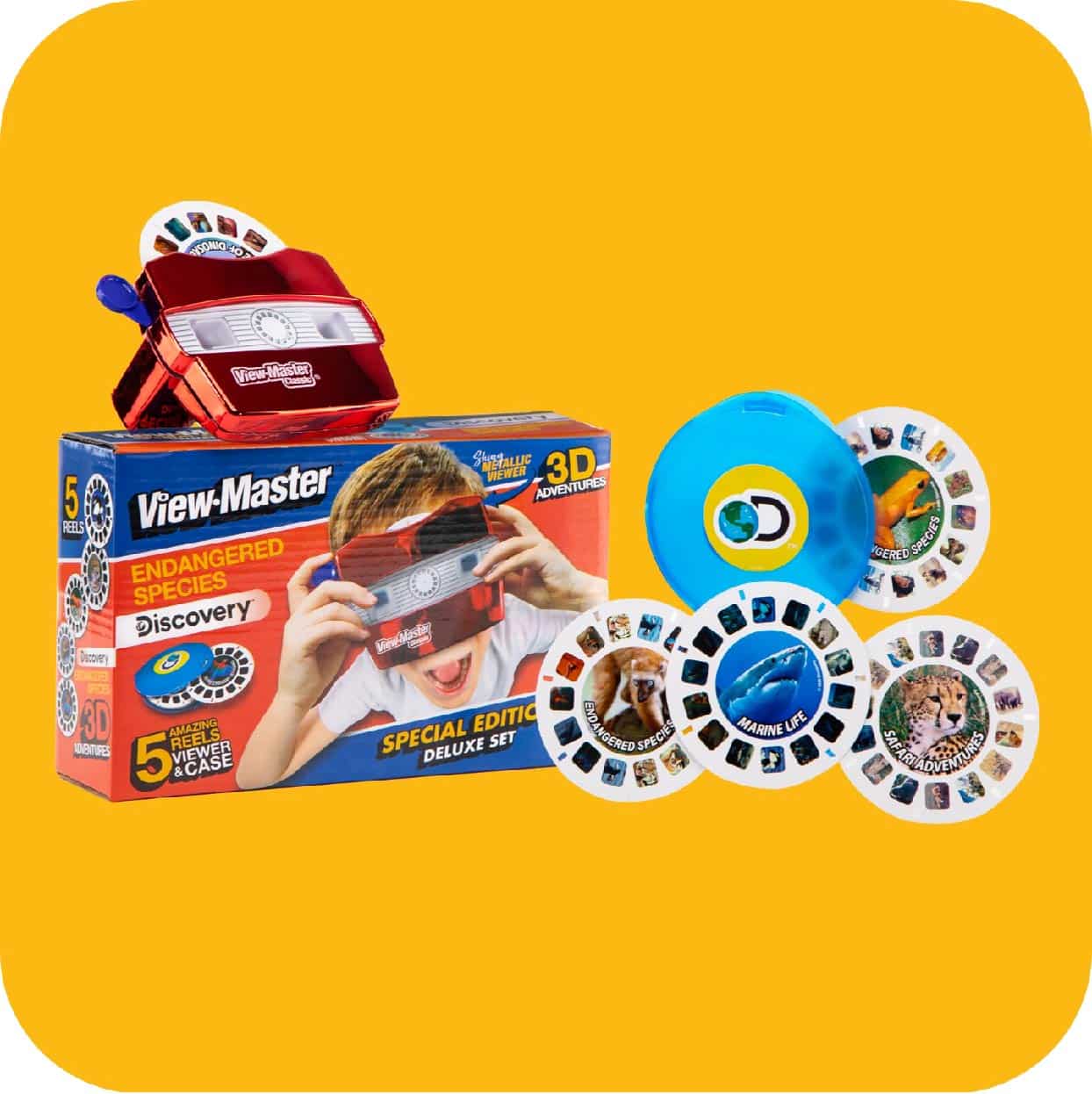 ViewMaster Deluxe set against orange background