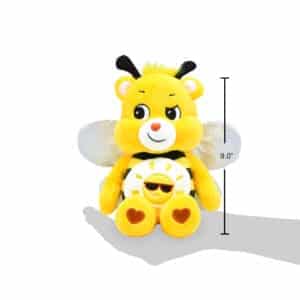 Yellow Spring Theme Bee Funshine Bear on white background, highlighting its height of 9".