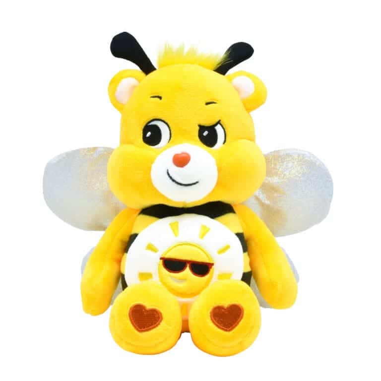 Yellow Funshine Bear plush toy from the Care Bears collection is shown against a plain white background.