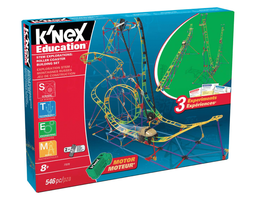 K'nex Education Stem Explorations Roller Coaster Building Set in packaging against white background.