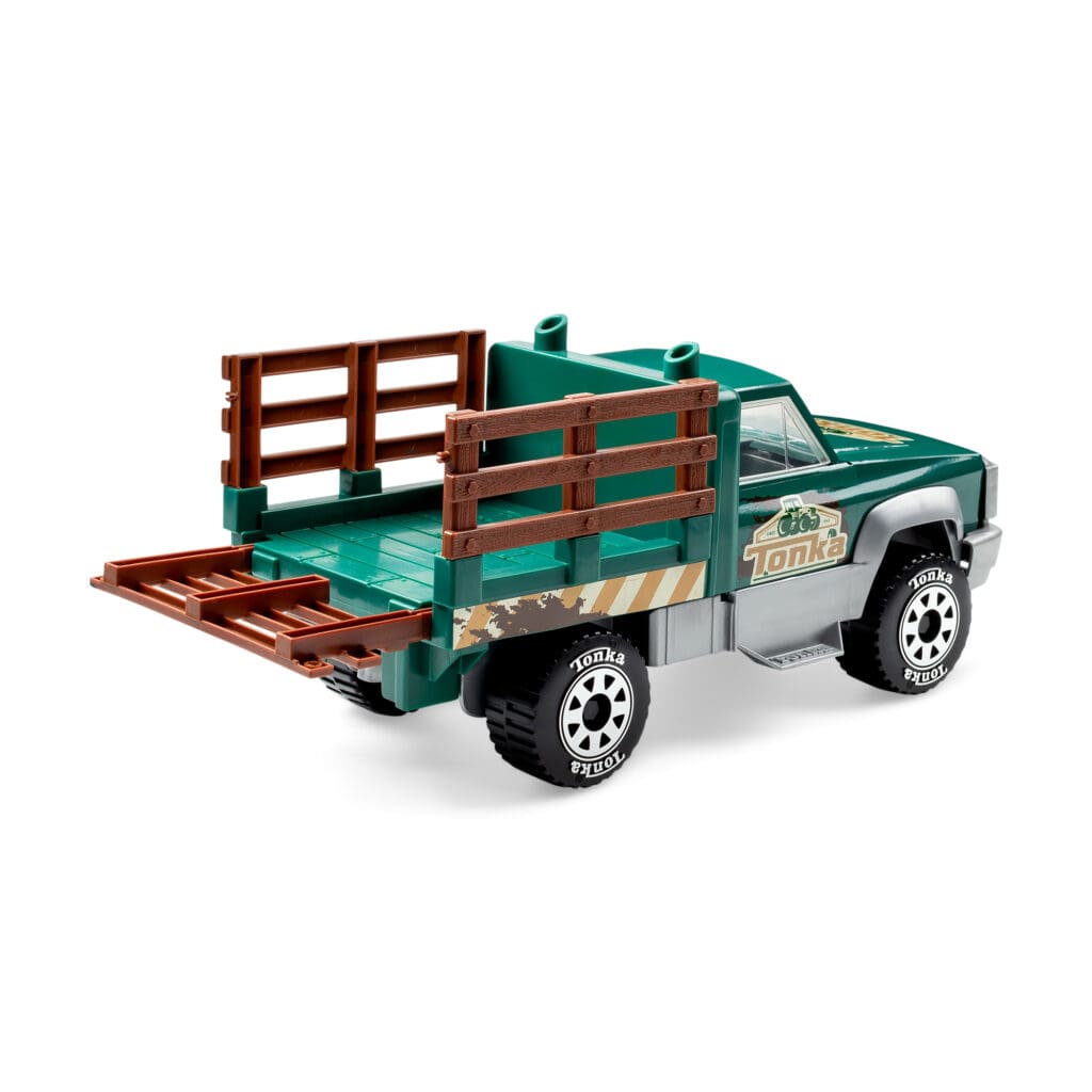 Back view of Tonka Steel Classics Farm Truck against white background.