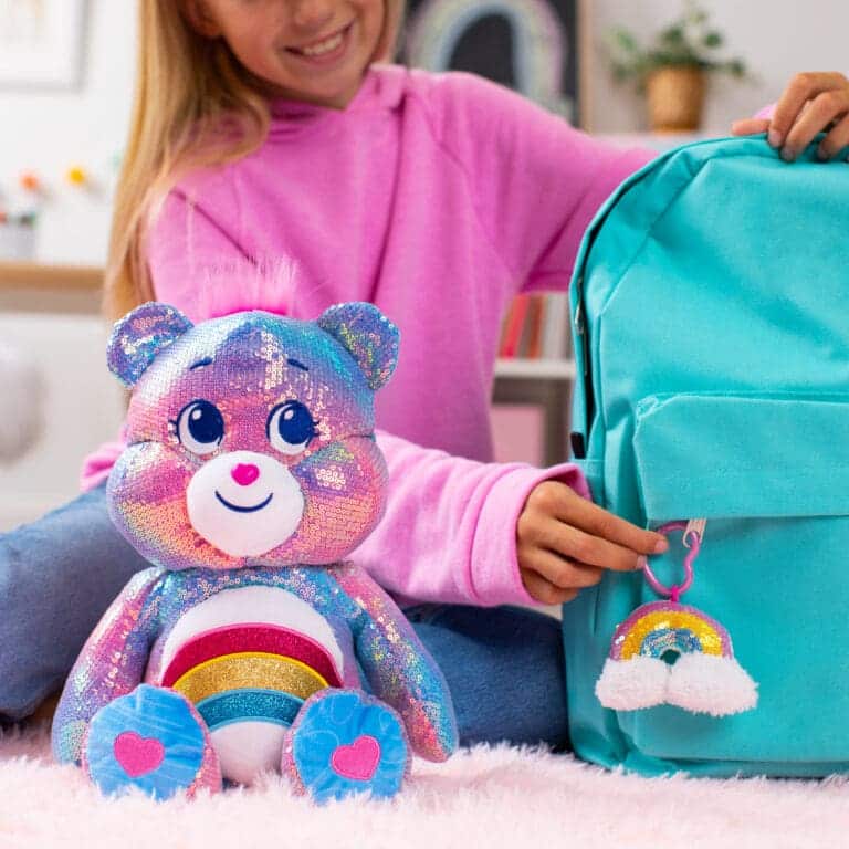 girl with Care Bears Sequin Bear - cheer