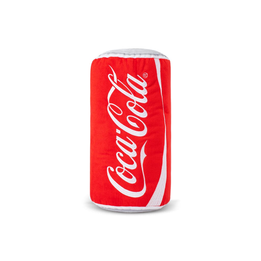 Coca-Cola Novelty Plush can solo shot against white background.