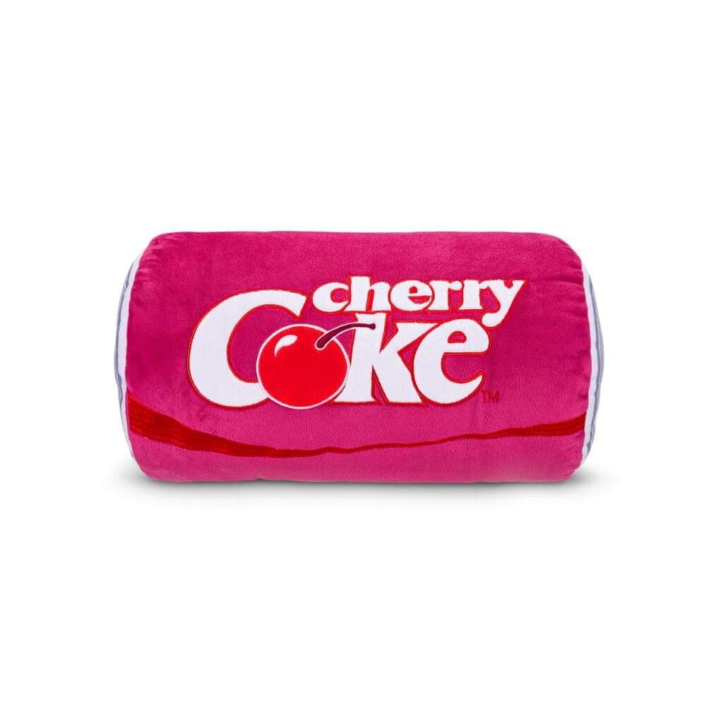 Coca-Cola Cherry Coke Plush Can against white background.
