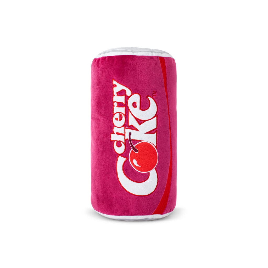 Coca-Cola Cherry Coke Novelty Plush Can against white background.