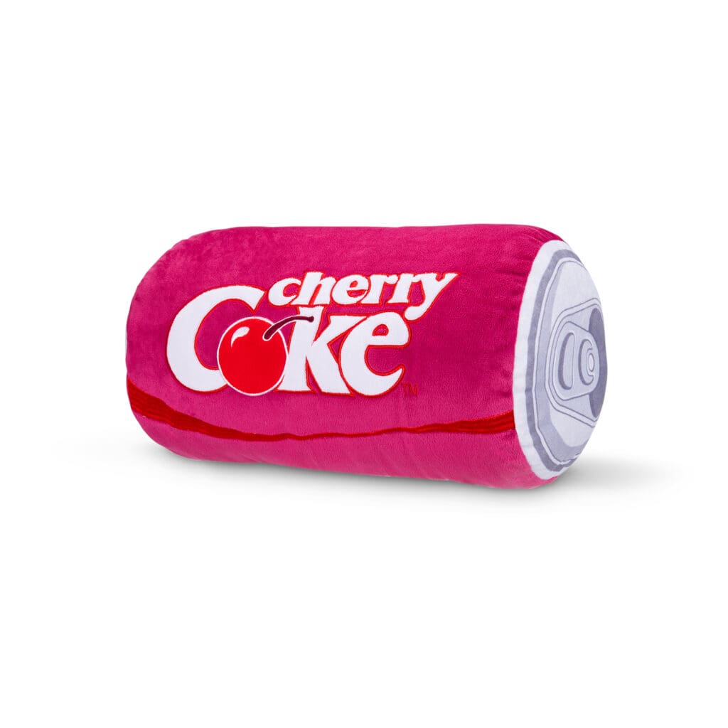 Coca-Cola Cherry Coke Novelty Plush Can against white background.