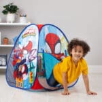 Kid playing in Play Hut Spidey Classic Hideaway.