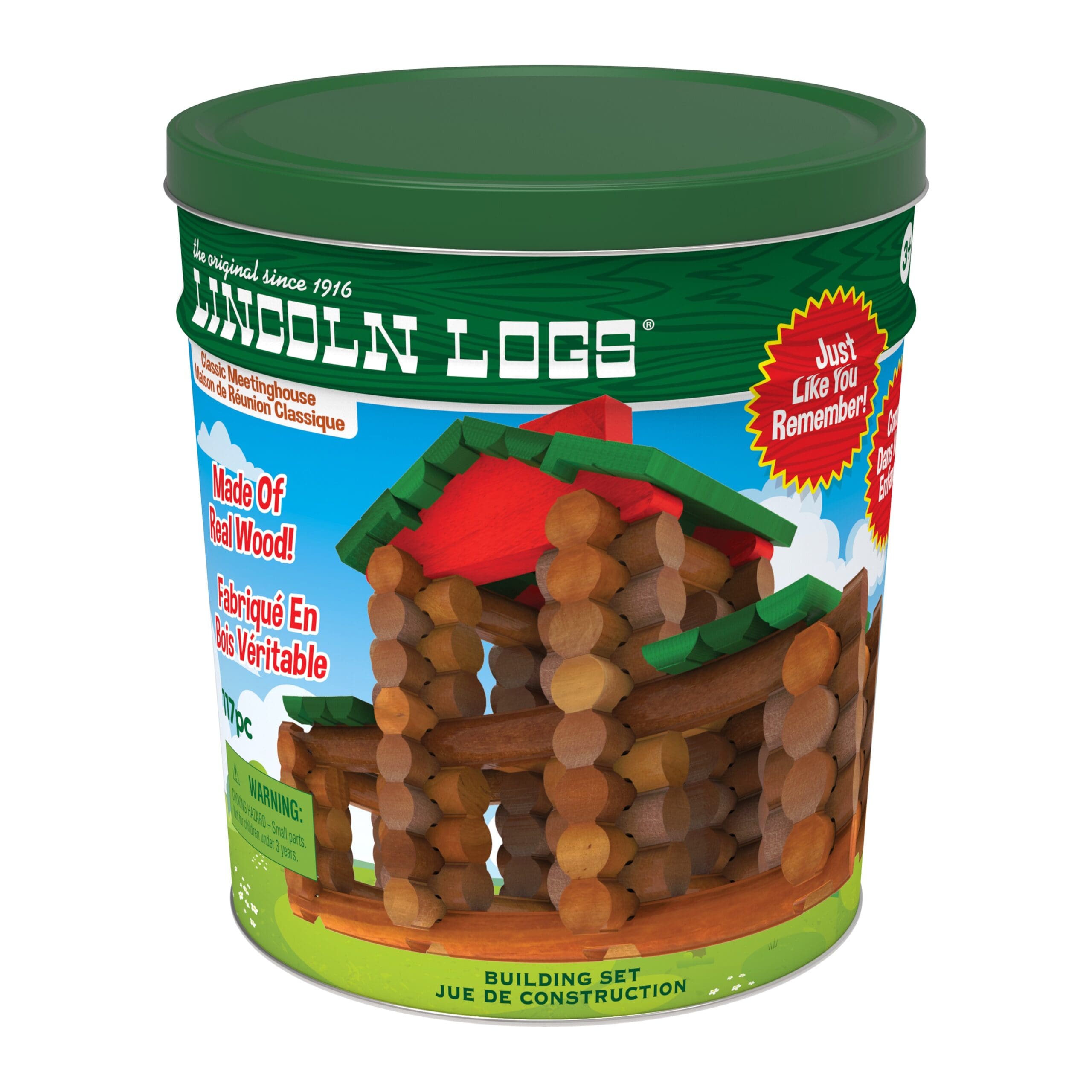Lincoln Logs Classic Meetinghouse in packaging on white background.