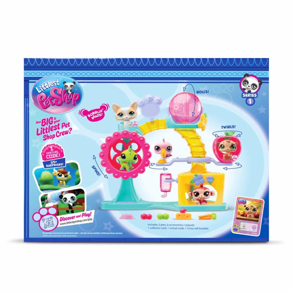 Back of LPS Fun Factory Play Set in packaging on display on a white background.