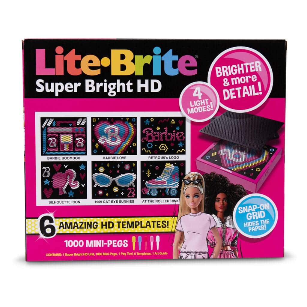 Lite Brite Super Brite HD Barbbie Edition in packaging on white background.