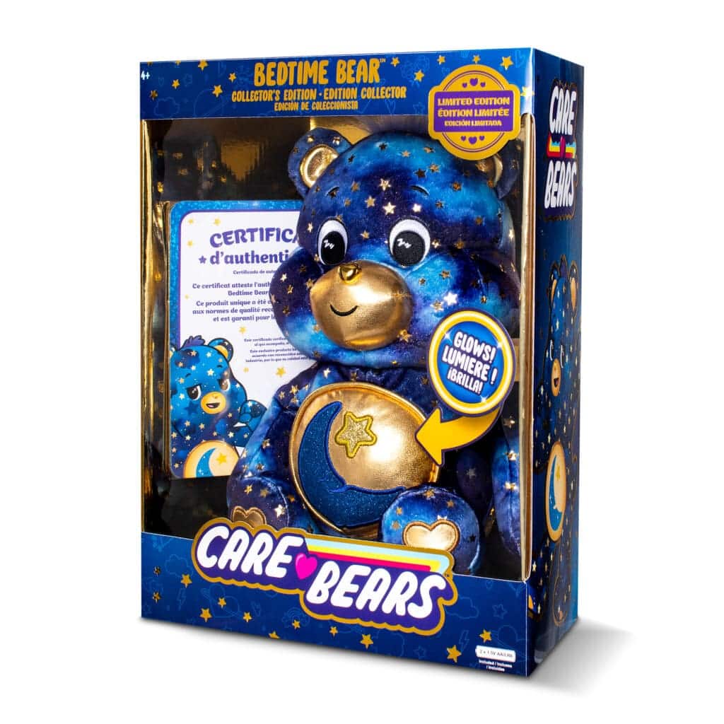 Blue Care Bears Bedtime bear in packaging on white background.