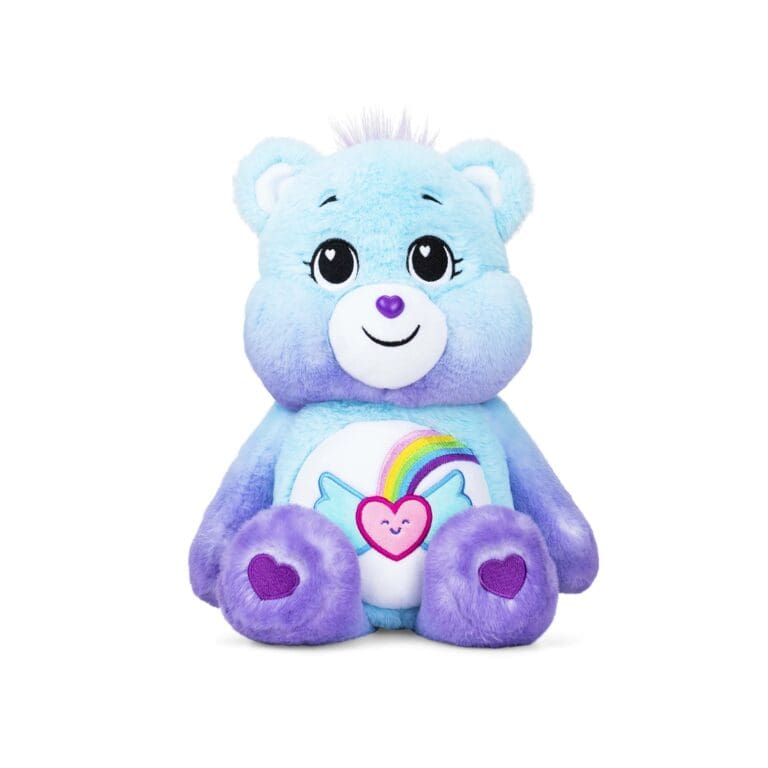 Care Bears Dream Bright plush displayed on a white background, featuring a celestial-themed design and soothing colors, promoting positivity and encouraging sweet dreams.
