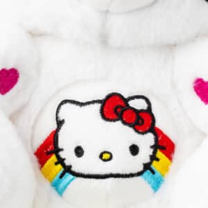Care Bears Hello Kitty 2 Pack white bears' stomach is a close up with Hello Kitty's face and a rainbow on it.