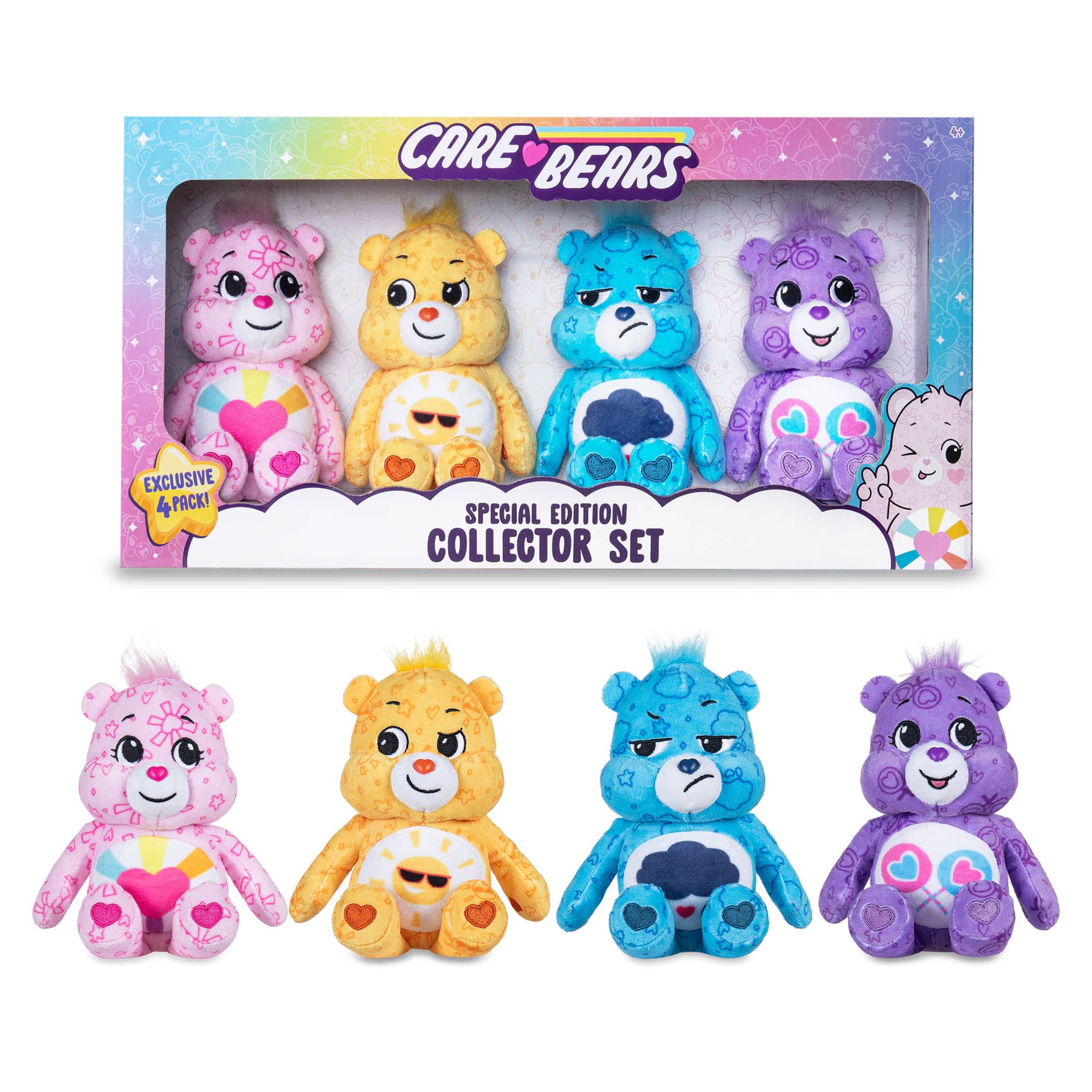 All the bears displayed in and out of packaging : 1 Hopeful Heart Bear, Funshine Bear, Grumpy Bear & Share Bear