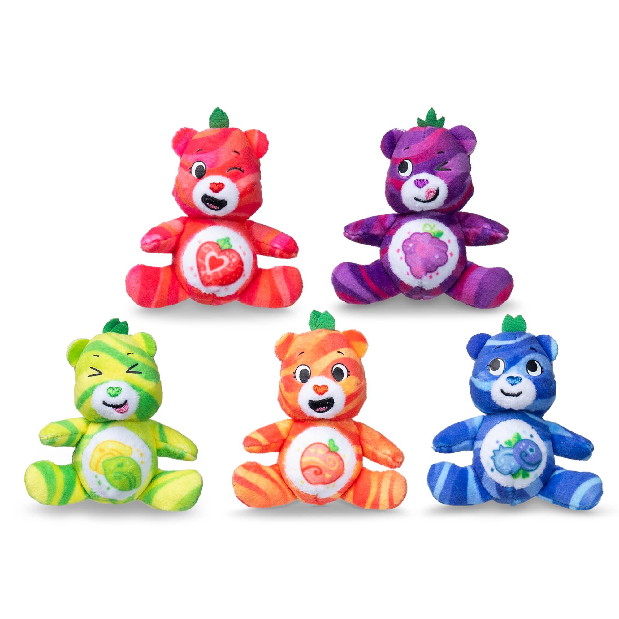 All the Bears from the Micro Teenies Care Bears Fruity Bears 5-Pack out of packaging