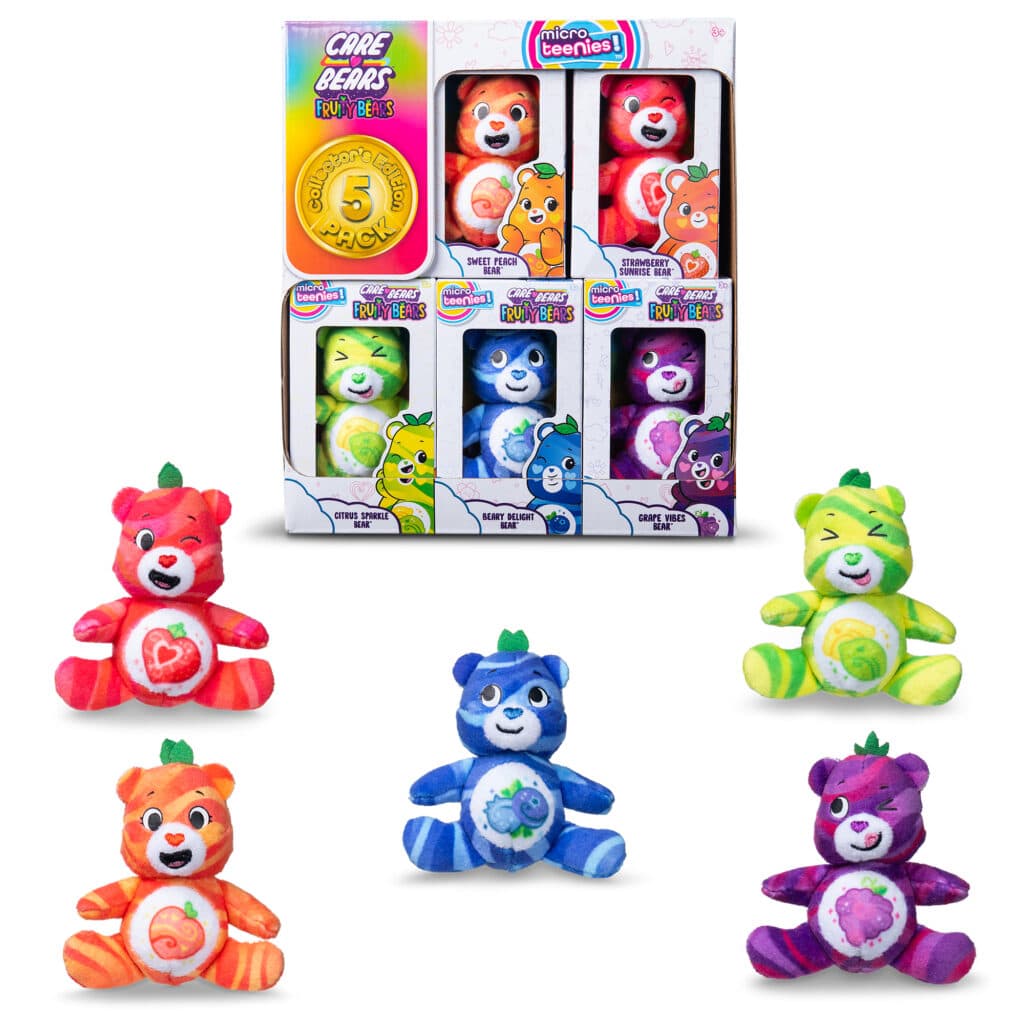 Micro Teenies Care Bears Fruity Bears 5-Pack in and out of packaging