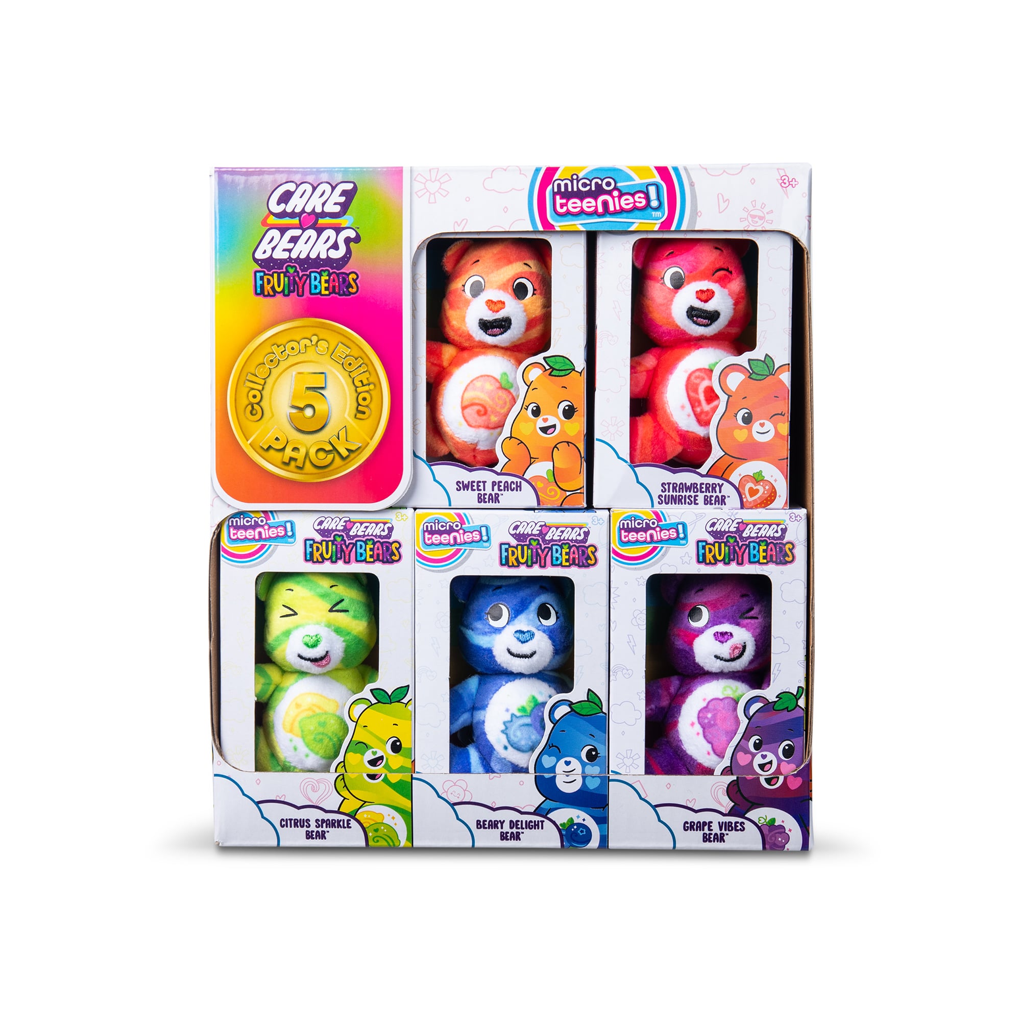 Front view of packaging for the Micro Teenies Care Bears Fruity Bears 5-Pack