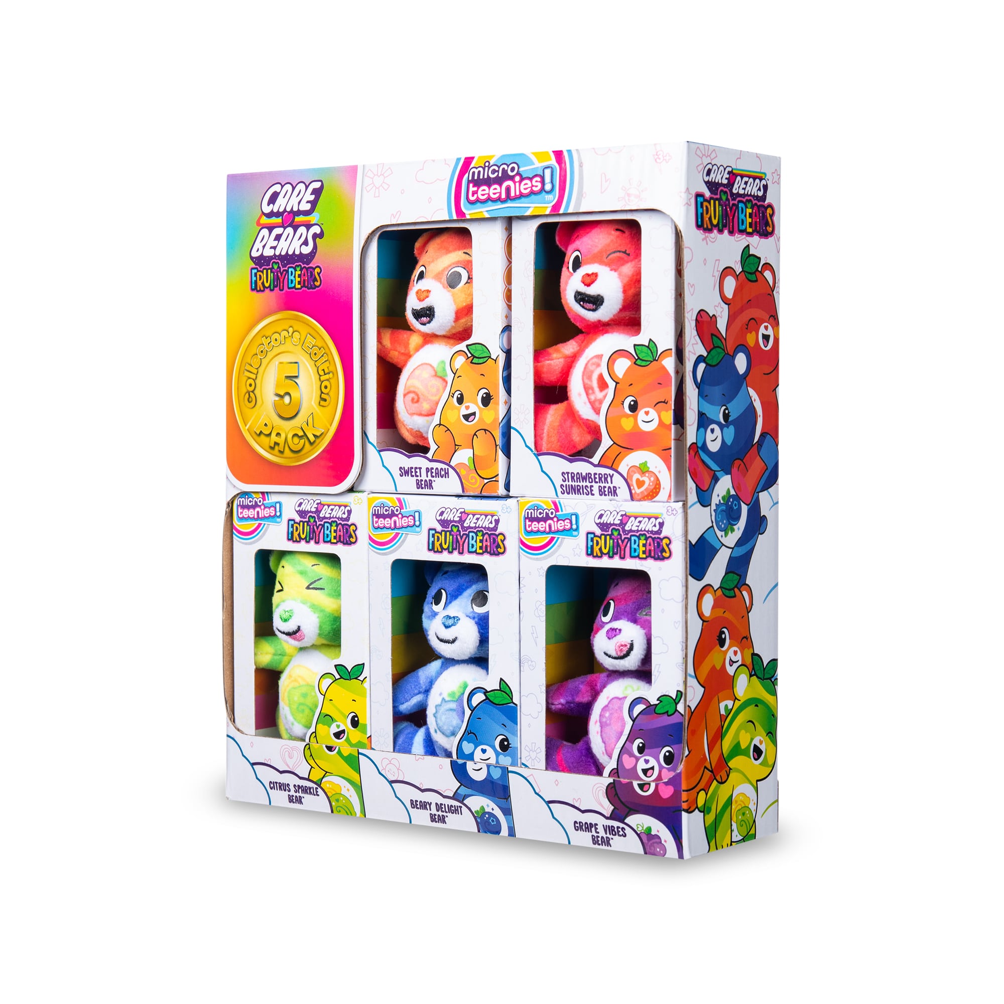 Side view of packaging for the Micro Teenies Care Bears Fruity Bears 5-Pack