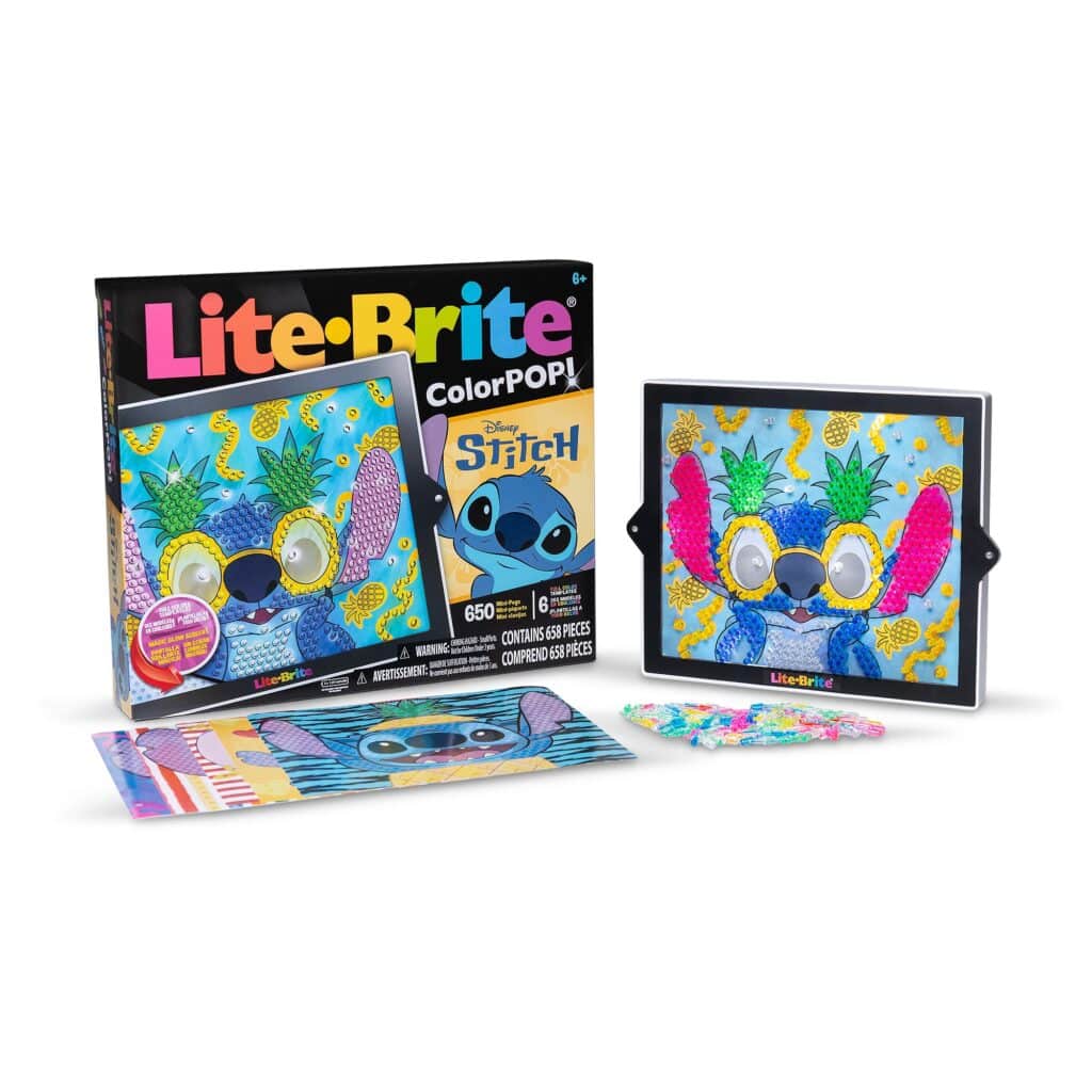 Lite-Brite ColorPOP! Stitch in and out of packaging