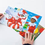 Photo shows the different Elf on the Shelf inspired backgrounds included in the Lite-Brite ColorPOP! Elf on the Shelf