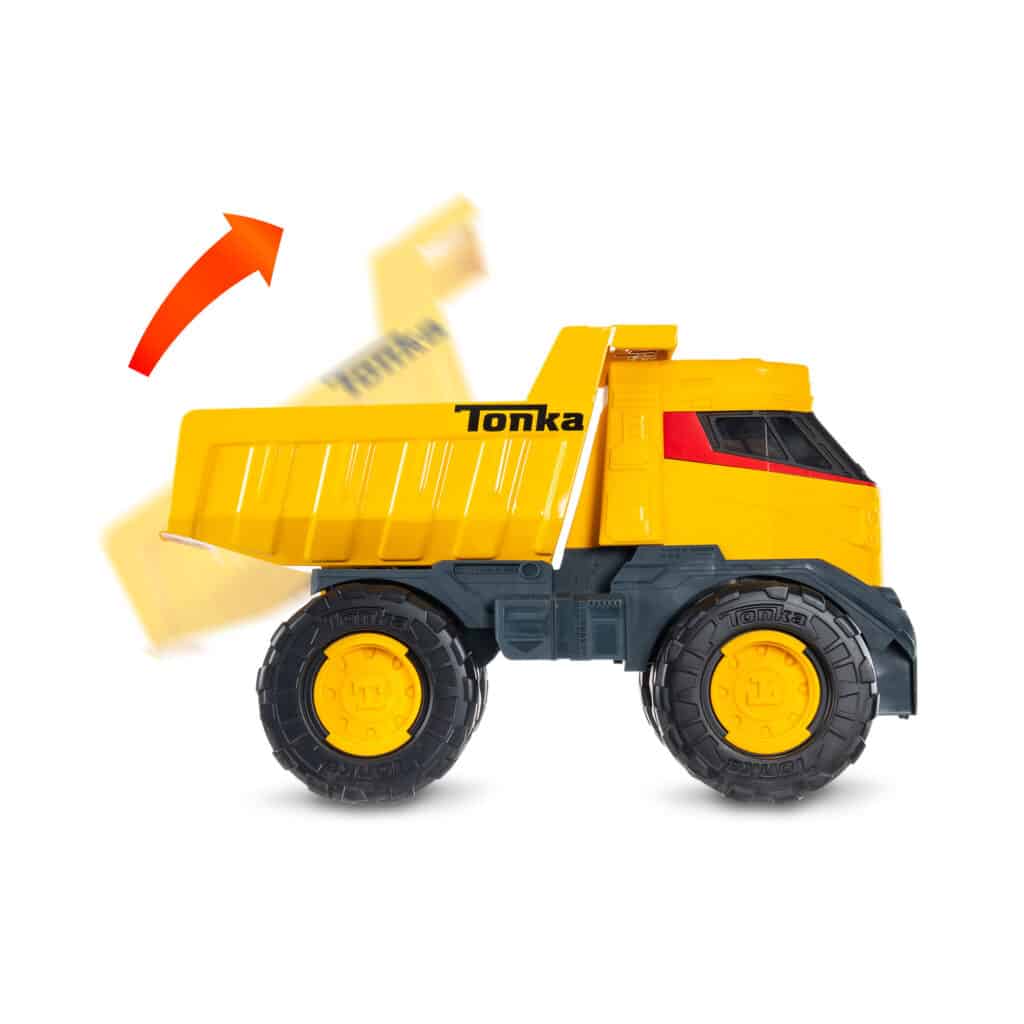 Photo shows how the back of the dump trump move up and down on the Tonka - Next Gen Mighty Dump Truck