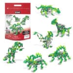K'NEX Dynamic Dinos 6-in-1 Building Set in and out of packaging displaying six dinos that can be built from this K'Nex set