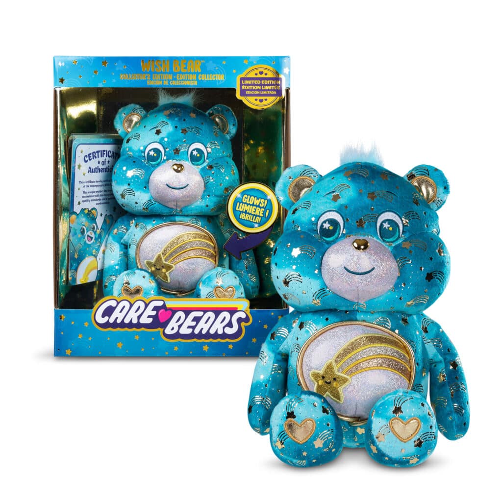 Care Bears - 14" Medium Plush - Collector's Edition Wish Bear in and out of packaging