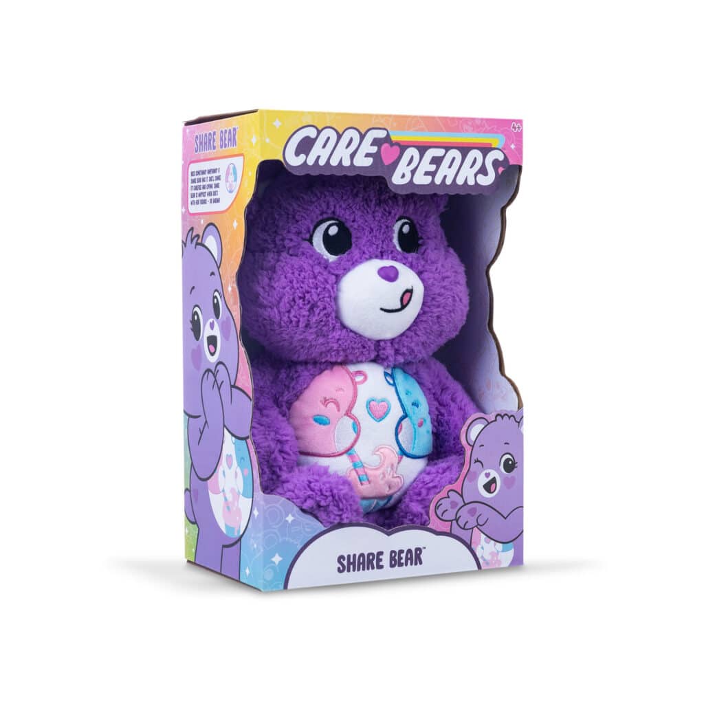 Side view of Cozy Share Bear in packaging