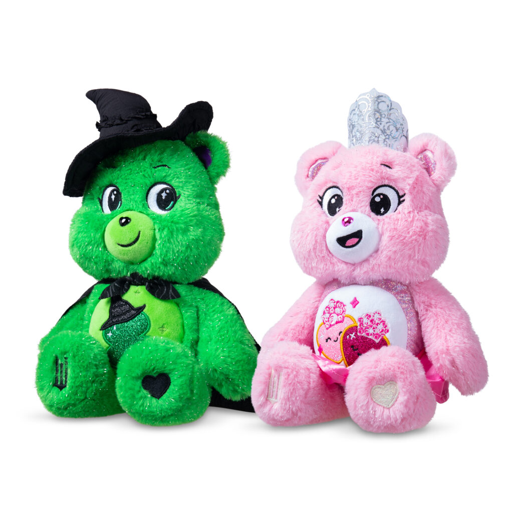 Love-a-Lot Bear as Glinda and Good Luck Bear as Elphaba included in the Care Bears x Wicked 2-Pack Boxed Set