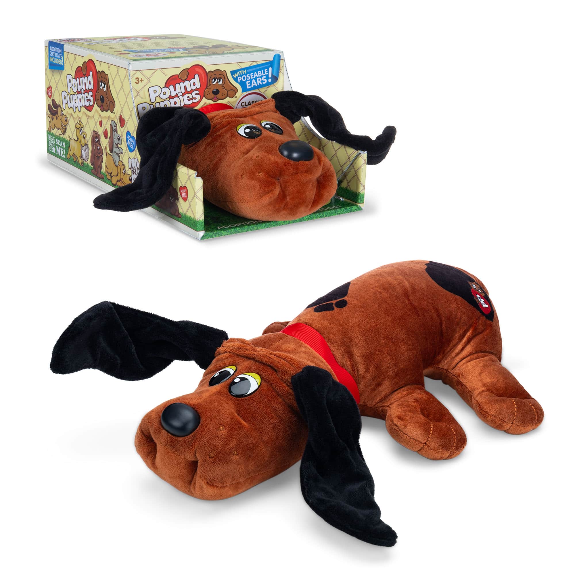 Pound Puppies Classic Assortment, Wave 3, Wire Ears Added Reddish Brown with Black Spots in and out of packaging