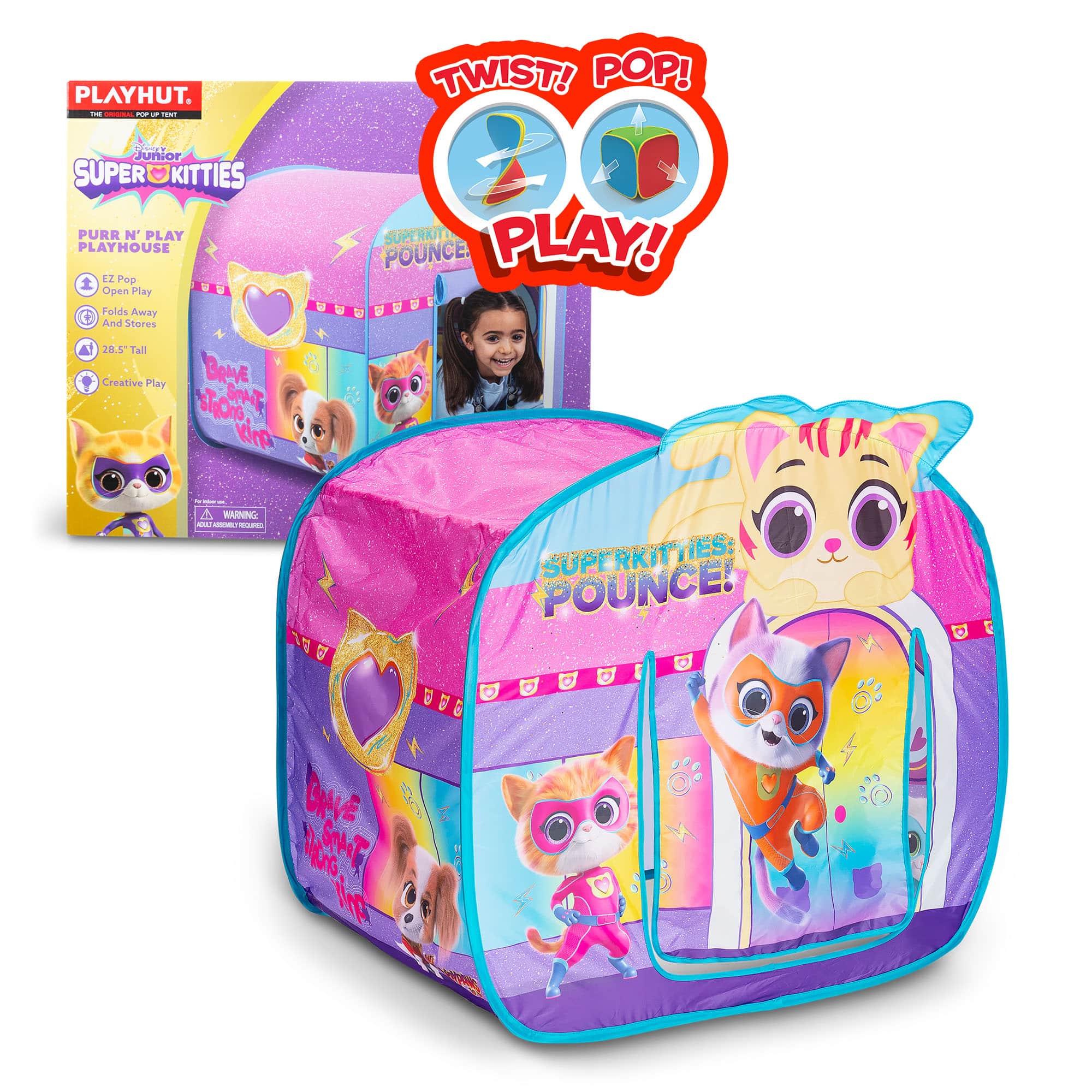 Playhut SuperKitties Purr N Play Playhouse in and out of packaging