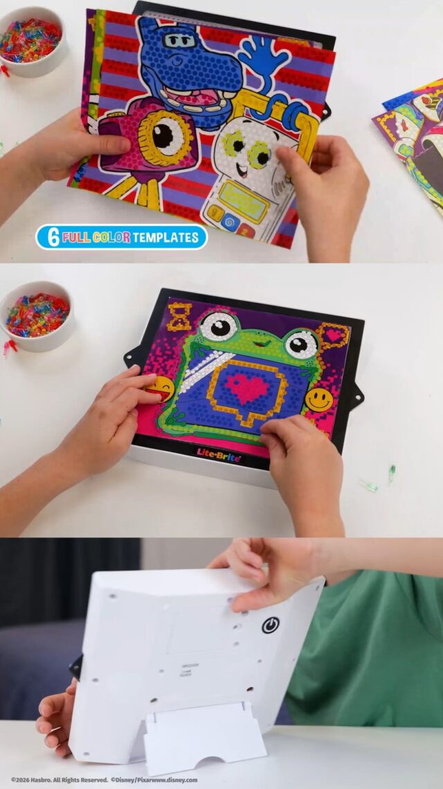 Toy Story 5 is here, and it GLOWS! ✨ Create dazzling light art with 6 full-color templates, including the newest star, #Lilypad! Build every scene in HD with 650 Mini-Pegs, then bring it to life with 4 dynamic light modes. Lite-Brite ColorPOP! Toy Story 5, available now at Walmart! #ToyStory5